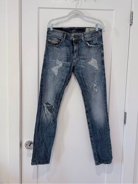Diesel Men's Washed Blue THOMMER Slim-Skinny Jeans